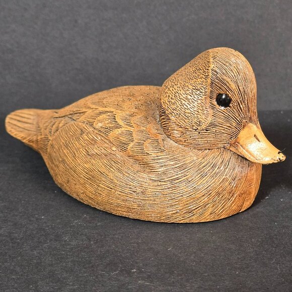 Hand-Carved-Wood-Look Resin Duck Figurine 2" Tall Bird Hunting Nature Decor - Picture 3 of 10